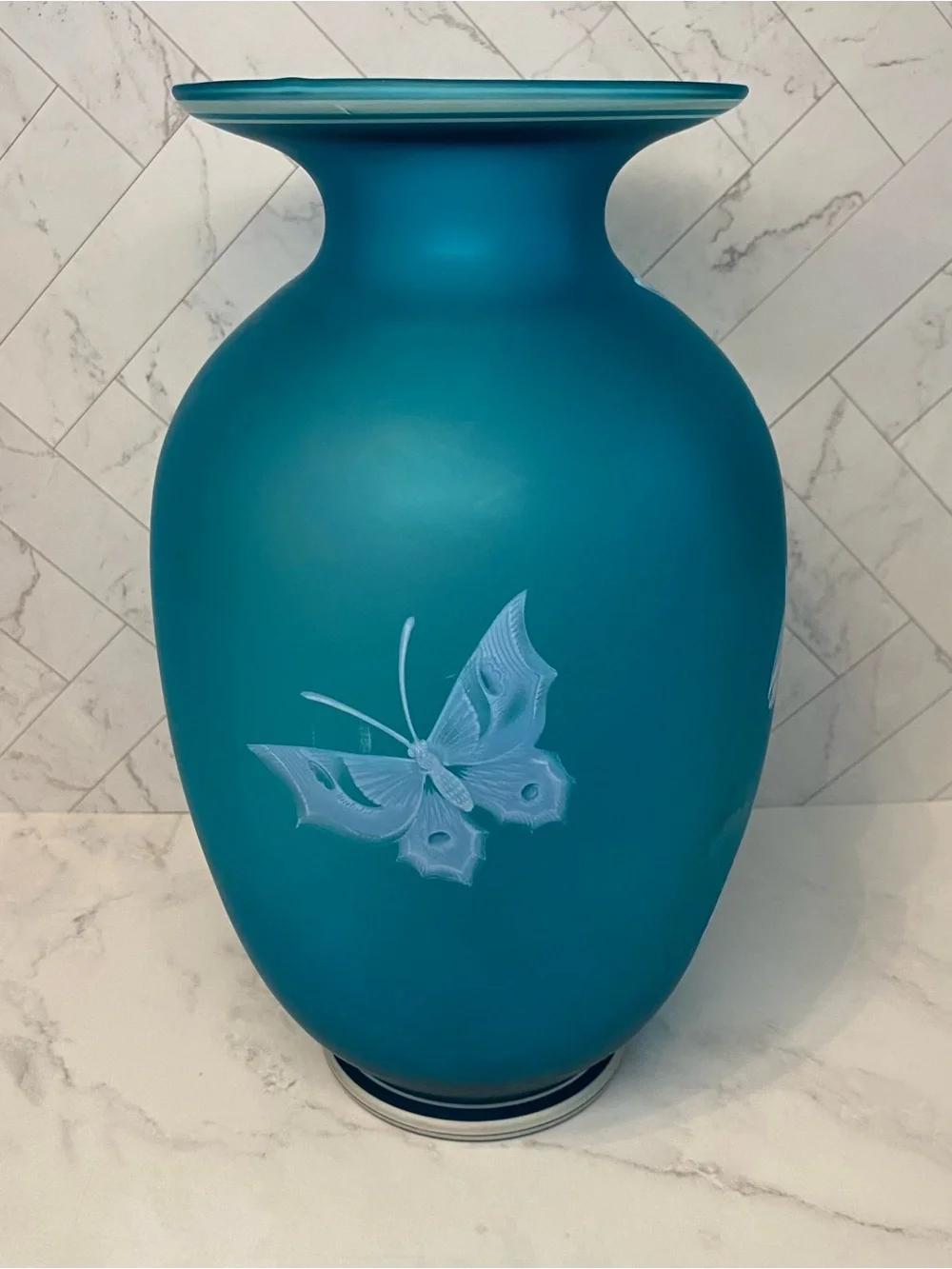 Vintage 1984 Fenton Gallery Originals Azure Blue Satin Glass Vase Cincinnati Art